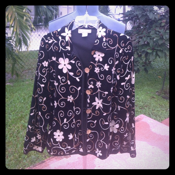Black Jacket with Embroidered Flowers