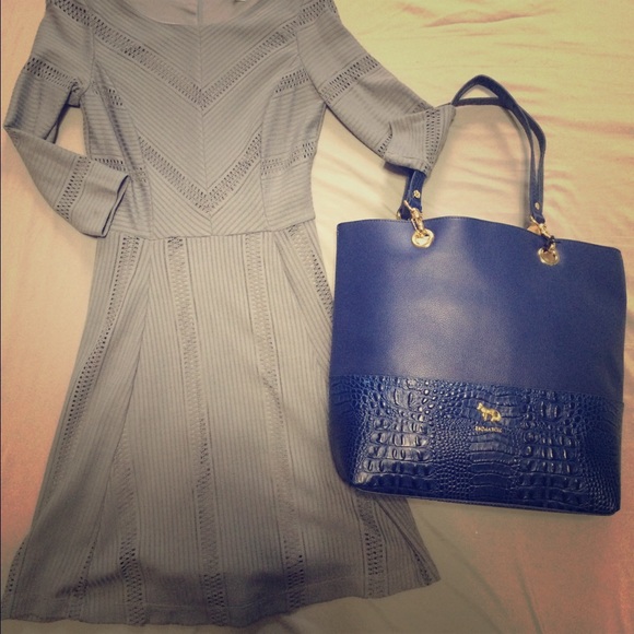 Blue leather shoulder bag tote Emma fox School