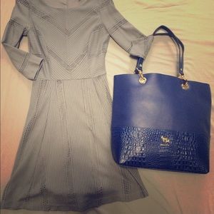 Blue leather shoulder bag tote Emma fox School