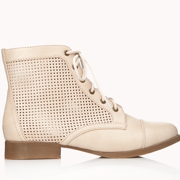Sand colored perforated combat boots