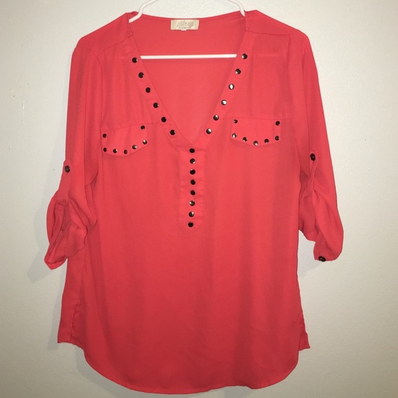 Coral/ Orange Soulmates Studded Top