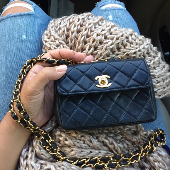 CHANEL Handbags - Vintage extra mini Chanel navy blue flap bag Auth