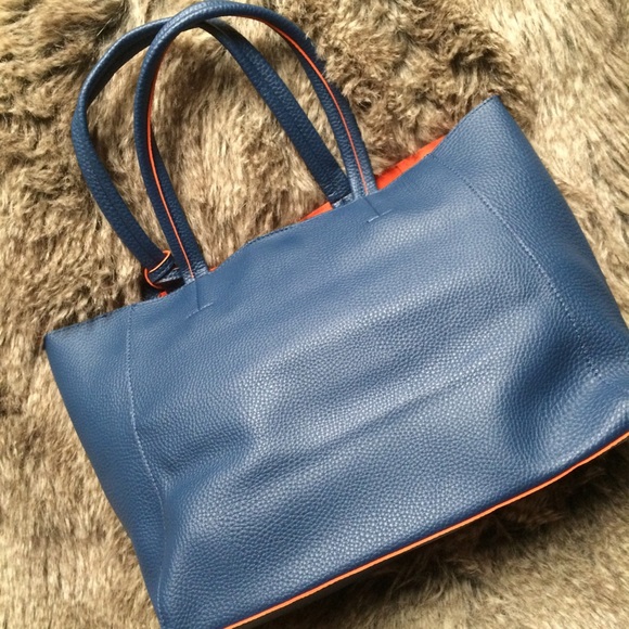 Blue/orange studded faux leather 3-in-1 tote bag - Picture 2 of 4
