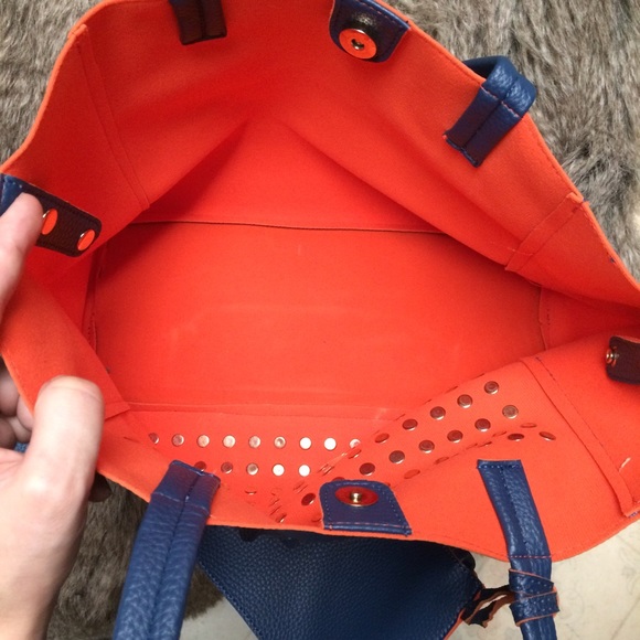 Blue/orange studded faux leather 3-in-1 tote bag - Picture 4 of 4