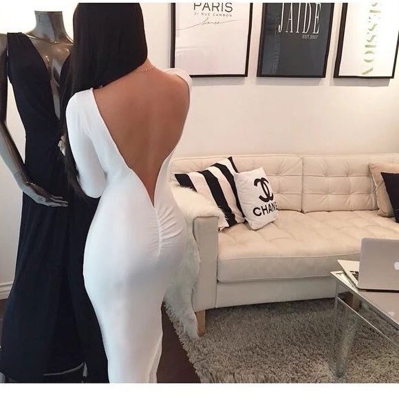 White cocktail dress with open back