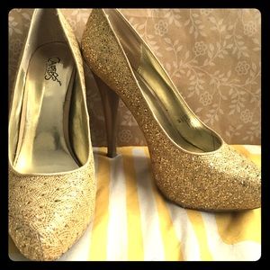 *SOLD* Carlos Santana, gold glitter shoes