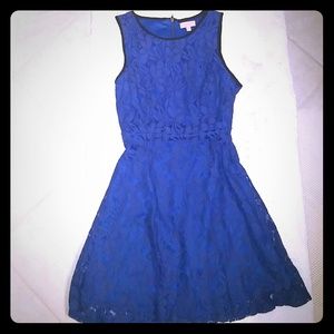☇SALE☇Blue lace skater dress w/ black trim