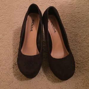 Black suede closed toe wedges! Never worn.
