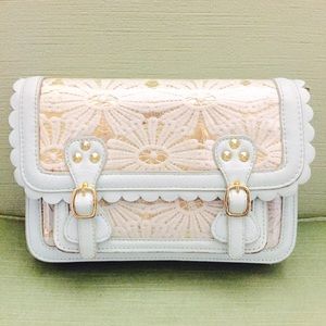 Betsy Johnson Oops a Daisy Gold Lace Messenger Bag