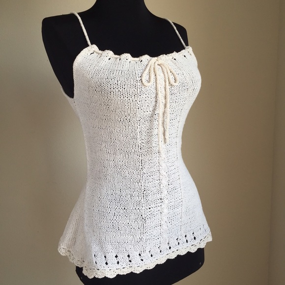 GemFOX Tops - Handmade Camisole Cotton Cabled Crochet Lace Trim