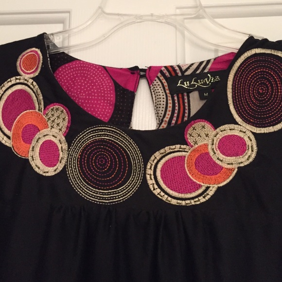 Black bubble sleeve cotton printed dress - Picture 2 of 4