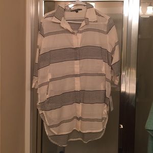Button down sheer striped shirt