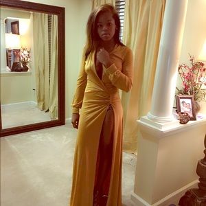 Long flowing spandex dress mustard color