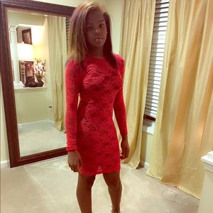 Red lace spandex dress