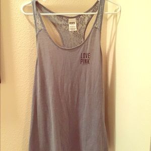 VS Pink grey lace racerback tank top