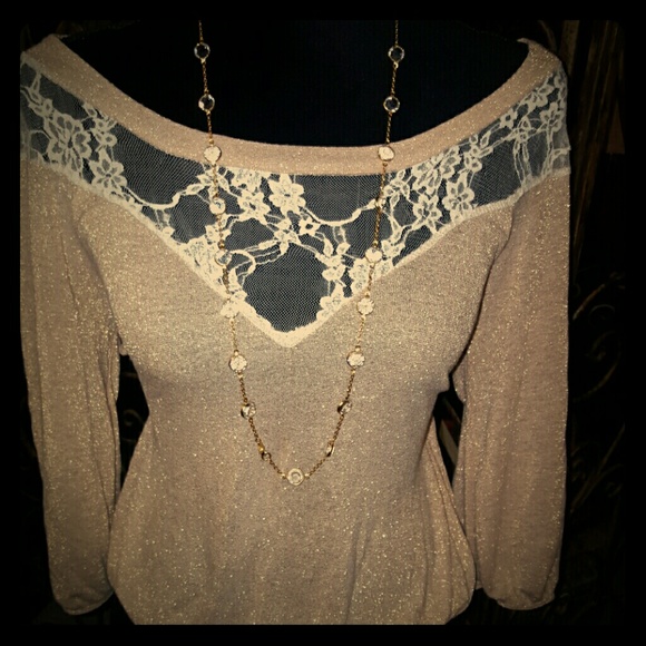 Gold shimmer and lace top