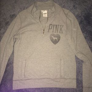 PINK grey quarter-zip sweatshirt