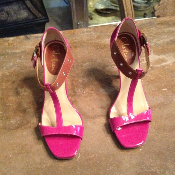 Cole Haan 4" heels pink. & tan patent leather