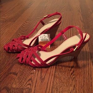 Zara red patent leather wedge heels
