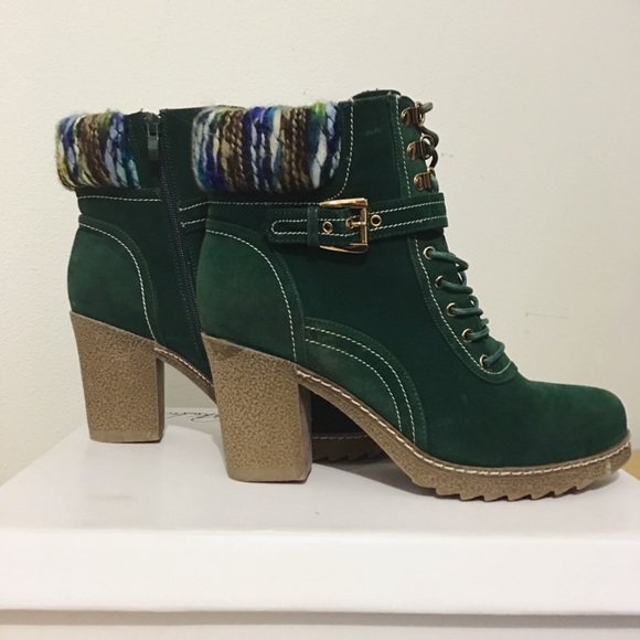 SALE Green Velvet Buckle Booties