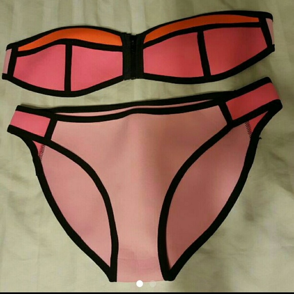 Pink and orange neoprene bathing suit
