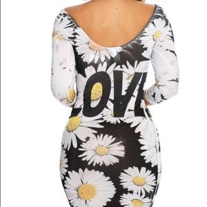 Black White Floral Print Sexy Bodycon Dress