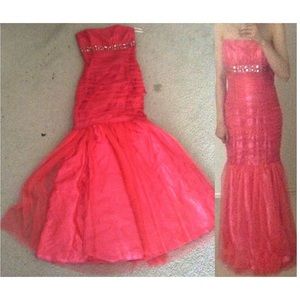 Strapless pink mermaid studded prom dress
