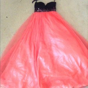 Black pink sequins Princess prom dress