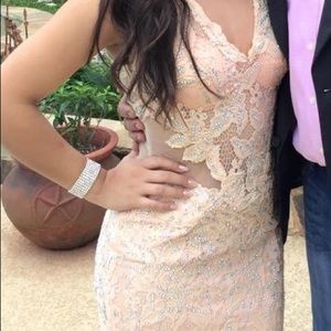 Long, floor length prom dress.