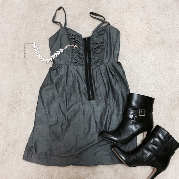 Gray Monteau Party/Cocktail Corset Zip Up Dress