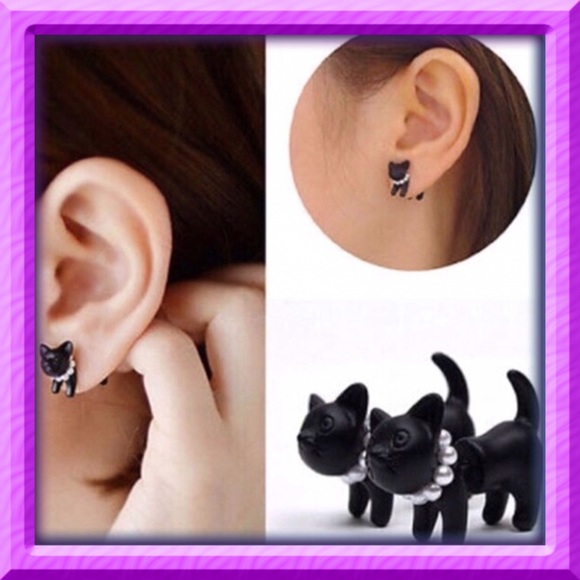 Black Cat Double Stud Earrings - Picture 7 of 8