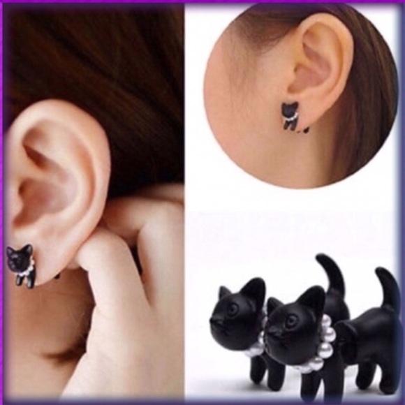 Black Cat Double Stud Earrings - Picture 5 of 8