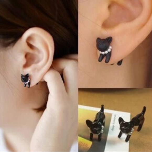 Black Cat Double Stud Earrings - Picture 8 of 8