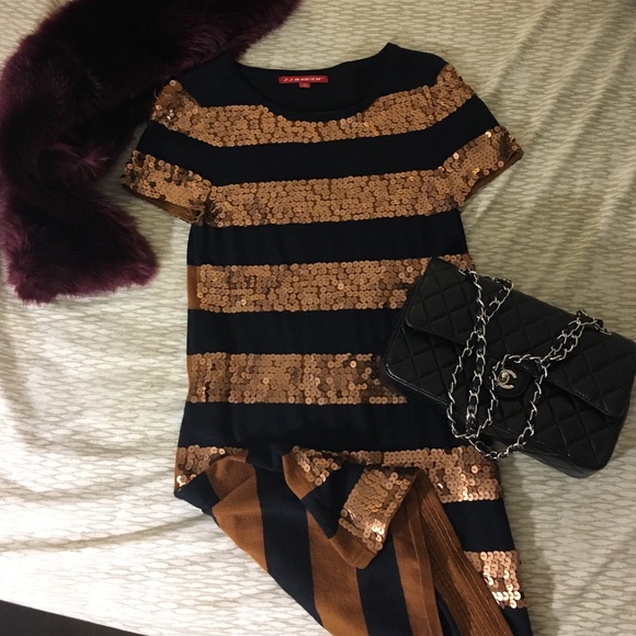 Sequins stripped body con dress