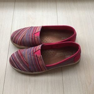 Toms Raspberry Stripe Woven Avalon Slip-Ons