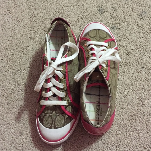 Size 8 Coach sneakers. Brown pink and white
