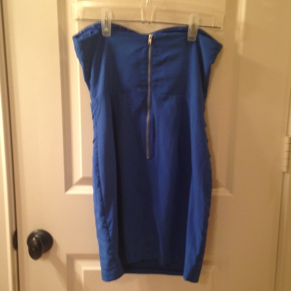 Modcloth strapless blue chiffon tiered dress EUC - Picture 2 of 4