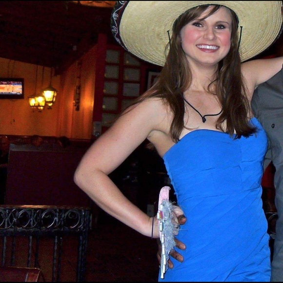 Modcloth strapless blue chiffon tiered dress EUC - Picture 4 of 4