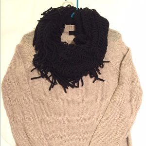 Black Crochet infinity scarf with fringe