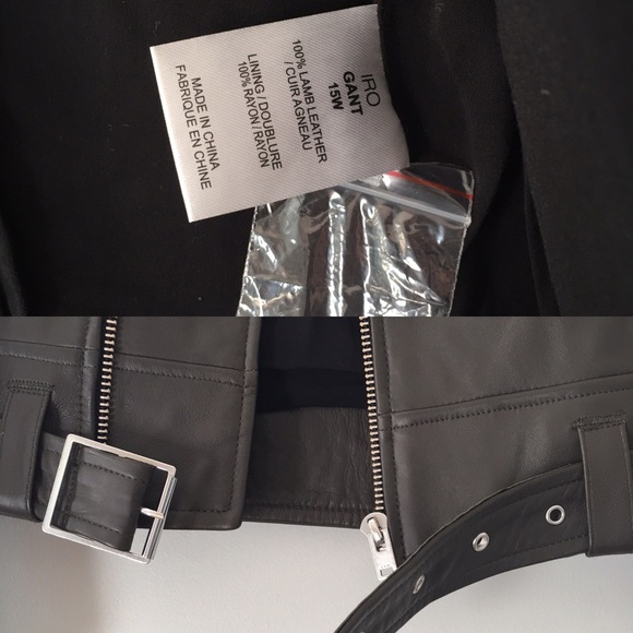 BNWT  leather moto biker jacket belted fall15 - Picture 2 of 4