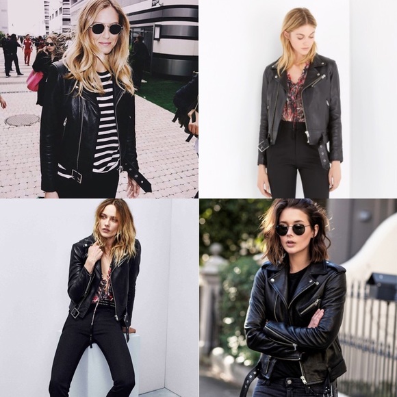 BNWT  leather moto biker jacket belted fall15 - Picture 3 of 4