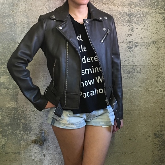 BNWT  leather moto biker jacket belted fall15 - Picture 4 of 4