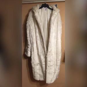 Long faux white fur coat