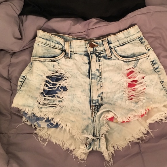 High waisted light wash American flag shorts