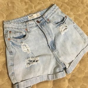 Cotton On HighWaisted Light Denim Destroyed Shorts