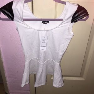 Brand new leather sleeved peplum shirt