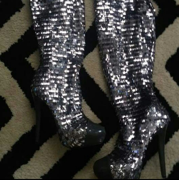 ⭐Final price⭐Deron Thigh high silver sequence boot