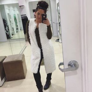 Off White Long Faux Fur Vest
