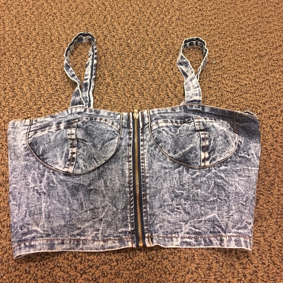 Bleached denim crop top