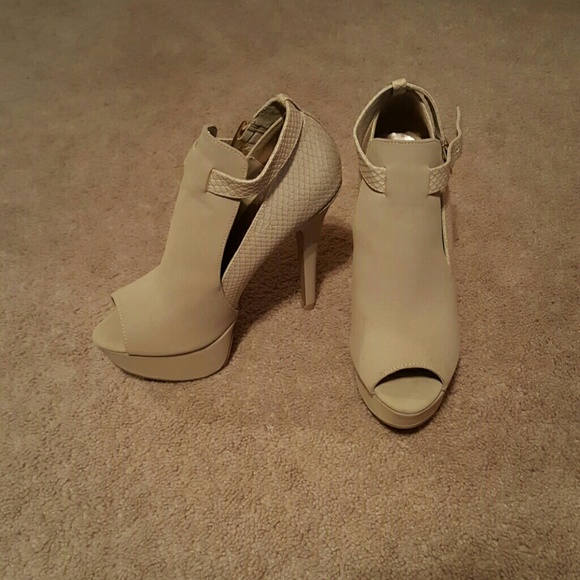 Suede snakeskin bootie heels